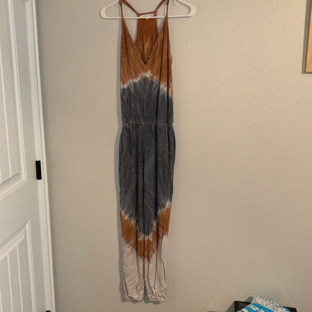 Tie dye romper orange blue and some white with pockets